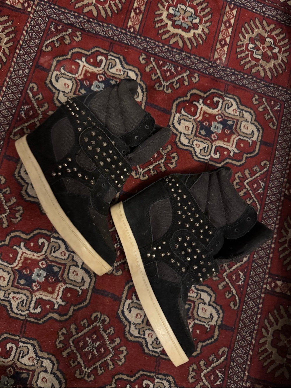 Zigi Soho Black High-Top Studded Wedge Sneakers